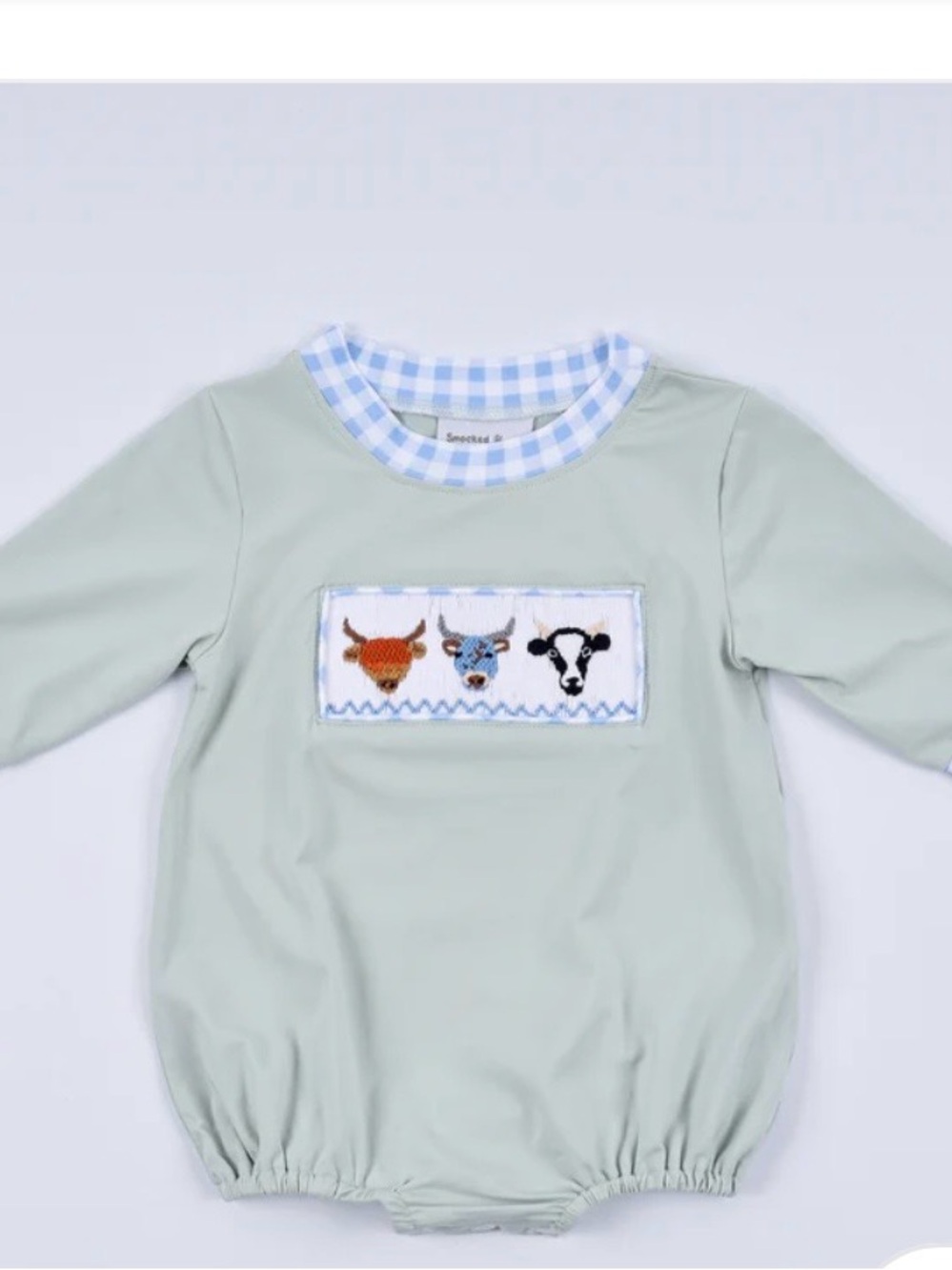Honeydew USA Light Sage Green Long Sleeve Baby One-Piece with Animal Smock